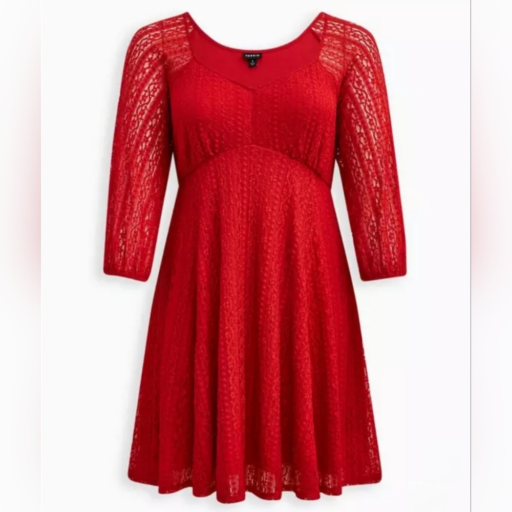 Torrid Lace Flared Quarter Sleeves Holiday Party Sz 2 Dress
